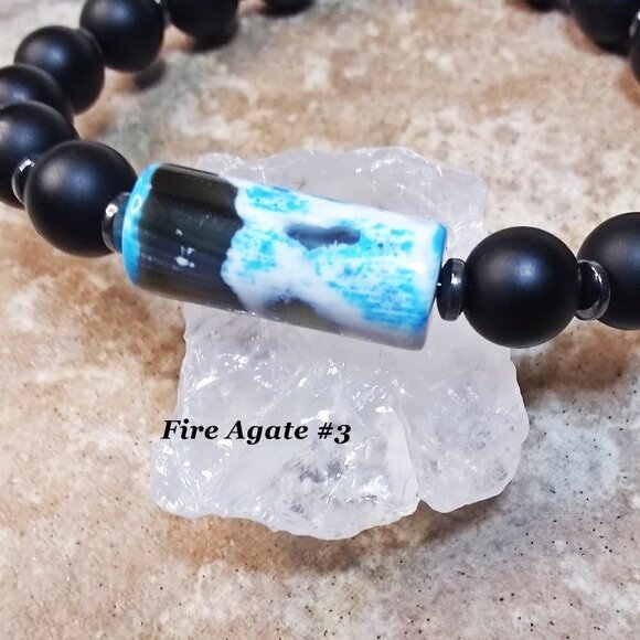 Snowy Winter Nights! Stunning Fire Agate Stretch Bracelet for 7" Wrists - Picture 2 of 6